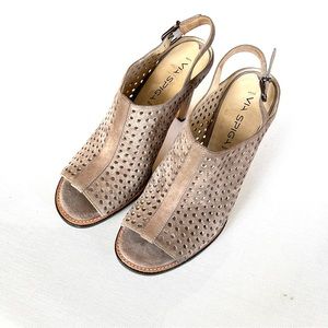 Via Spiga Tasa Suede Peep Toe Perforated Stiletto High Heels